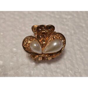 Vintage Gold-Tone Hair Claw Clip Faux Pearl Embellishments & Intricate Filigree